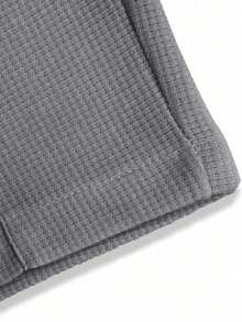 1pc Tween Boys Casual Solid Color Toothpick Pleated Decor Sports Outdoor Waffle Straight Leg Pants, Spring/Autumn - Dark Grey - View 5