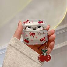 1个女孩波点红色樱桃蝴蝶结耳机盒，兼容苹果4/Pro 3蓝牙耳机 - 彩色 - 查看 2