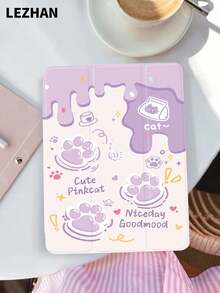 紫色奶油色猫爪图案平板电脑保护套，带笔槽，防震，三折支架，兼容 iPad 10.2 英寸、iPad Pro 11 英寸（2021/2020/第十代）、iPad (A16) 11 英寸（第十一代，2025 年）、iPad 第八/九/十代、Galaxy Tab A8 10.5 英寸（2022 年）、Matepad 10.4 英寸/平板电脑，浪漫礼物 - 彩色 - 查看 2