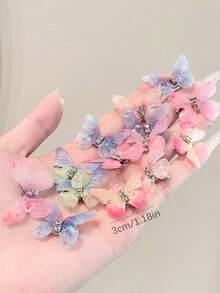 10个装女童水钻网纱蝴蝶结发夹，可爱侧刘海发夹，简约刘海夹，甜美柔顺，适合日常佩戴和返校季 - 彩色 - 查看 5