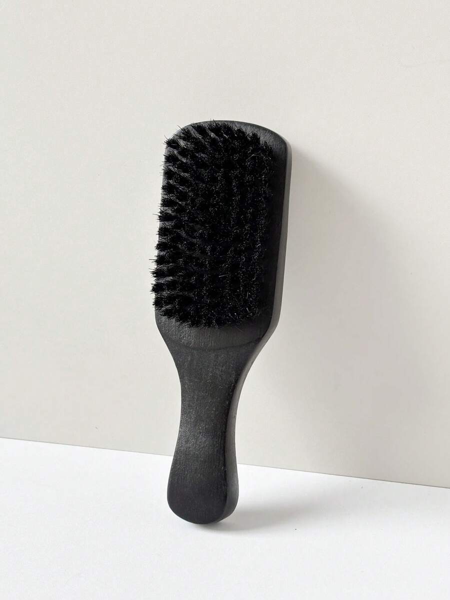 1pc Black Wooden Handle Soft Bristle Hair Brush, Creamy Texture, Economical & Practical Wooden Body, Suitable For Home, Travel, Men & Women - Multicolor - View 1