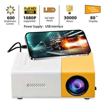 1080P Portable Projector With Built-In Stereo Speakers, Keystone Correction, Remote Control, Compatible With Multiple Devices, Home Cinema & Outdoor Movie Projector To Enhance Your Film, TV And Gaming Experience