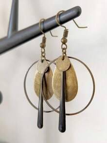 一对波西米亚风镂空圆形铜吊坠耳环，独特女士耳环，派对礼物 - 銅色 - 查看 7