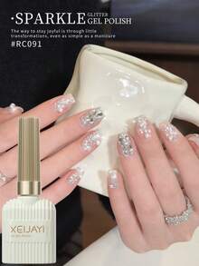 XEIJAYI 1瓶15毫升持久亮泽指甲油凝胶 - 高饱和度亮泽持久指甲油凝胶，适用于美甲沙龙、DIY以及女士礼品 - 銀色 - 查看 5