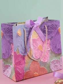 Flower & Bow Gift Bags, Holiday Gift Paper Bags, Cosmetic Tote Bags, Packaging Bags, Birthday Present Bags - Pink - View 2