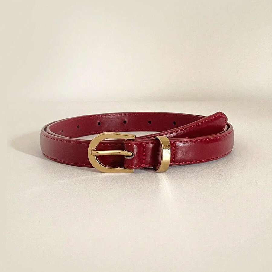 One Red PU (Polyurethane) Leather Casual Vintage-Inspired Elegant Women's Belt, Perfect For Everyday Wear, Work, Dating, Pairing With Jeans, Trousers, Skirts, Fall/Winter/Summer, School, Autumn, And Halloween. One Cubic - 彩色 - 查看 1