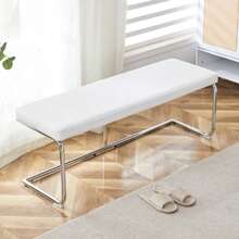 White Leather Bench With Chrome Frame – Modern 130cm Bench For Dining Room, Hallway And Living Room - White - View 7