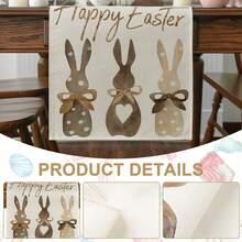 1pc Easter Table Runner With 3 Bunny Pattern, Durable Linen-Feel Table Runner, Ramadan, Eid Festival Decor, Farmhouse Style Kitchen Dining Table Cloth, Suitable For Home, Easter, Spring/Summer Holiday, Family Gathering - Brown - View 4