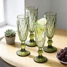 6-Piece Set Of Glass Champagne Flutes, Embossed Vintage Stemware, Suitable For Wine, Beer, Cocktails, Whiskey, And Juice, Christmas Wine Glass Gift Set, Perfect For Halloween, Birthday Parties, Wedding Decorations, Offices, Homes, And More, 5 Oz/150 Ml - màu xanh lá - Xem 2