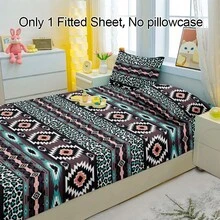 1件波西米亚风H形图案透气床笠，柔软舒适的床垫罩，适用于卧室、客房和宿舍，床垫保护套，床上用品套装（不含枕套） - 彩色 - 查看 4