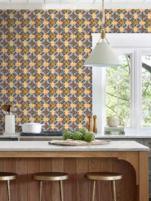 1/12/24 PCS Glossy Self-Adhesive Tile Wall Stickers - 20cm X 20cm, Waterproof, Easy To Install, For Kitchens, Bathrooms, RVs, Bedrooms, Etc., Vintage Wall Decor, Home DIY Decoration, Multiple Styles - Multicolor - View 7