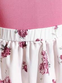 2pcs/Set Young Girl' Cute Floral Ruffle Trim Camisole Top And Skirt Sweet Summer Outfit - Pink - View 5