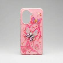 Funda Para Xiaomi Redmi A5 | Poco C71 Protector De Uso Rudo De 3 Piezas Mujer Brillos + Mica - Rosa Mariposa - Ver 1