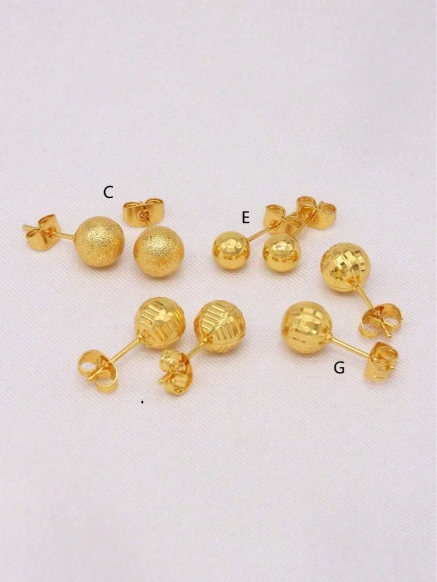 迪拜镀金小耳环，耳环首饰，耳钉，非洲婚礼礼物，女士款 - 金色 - 查看 1