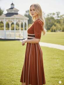 Modal Dress With Princess Sleeves, Evangelical Fashion, Knitting, Tricot - Màu Cam cháy - Xem 2