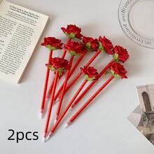 玫瑰花圆珠笔，人造玫瑰签名笔，玫瑰花中性笔，教师节礼物，办公学习用品，返校必备 - 彩色 - 查看 16
