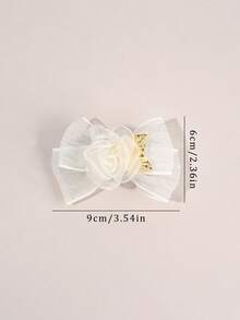 2pcs Beige Tulle Hair Bows For Girls Rose Shaped Decor Bow Alligator Clips Elegant Wedding Hair Clips Vacation Barrettes Simple Daily Hairpins Teens Hair Accessories - Beige - View 5