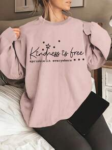 Letter Pattern Printed Casual Long Sleeve Sweatshirt, Pullover, Women's Spring And Autumn Long Sleeve Round Neck Fashion Sweatshirt, Women's Loose And Comfortable Valentine Sweatshirts - 黑色 - 查看 10