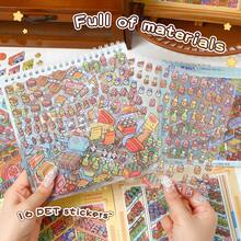 26张迷你场景贴纸套装，包含10个场景和16张材质贴纸，适用于DIY剪贴簿和手账贴纸 - 彩色 - 查看 5