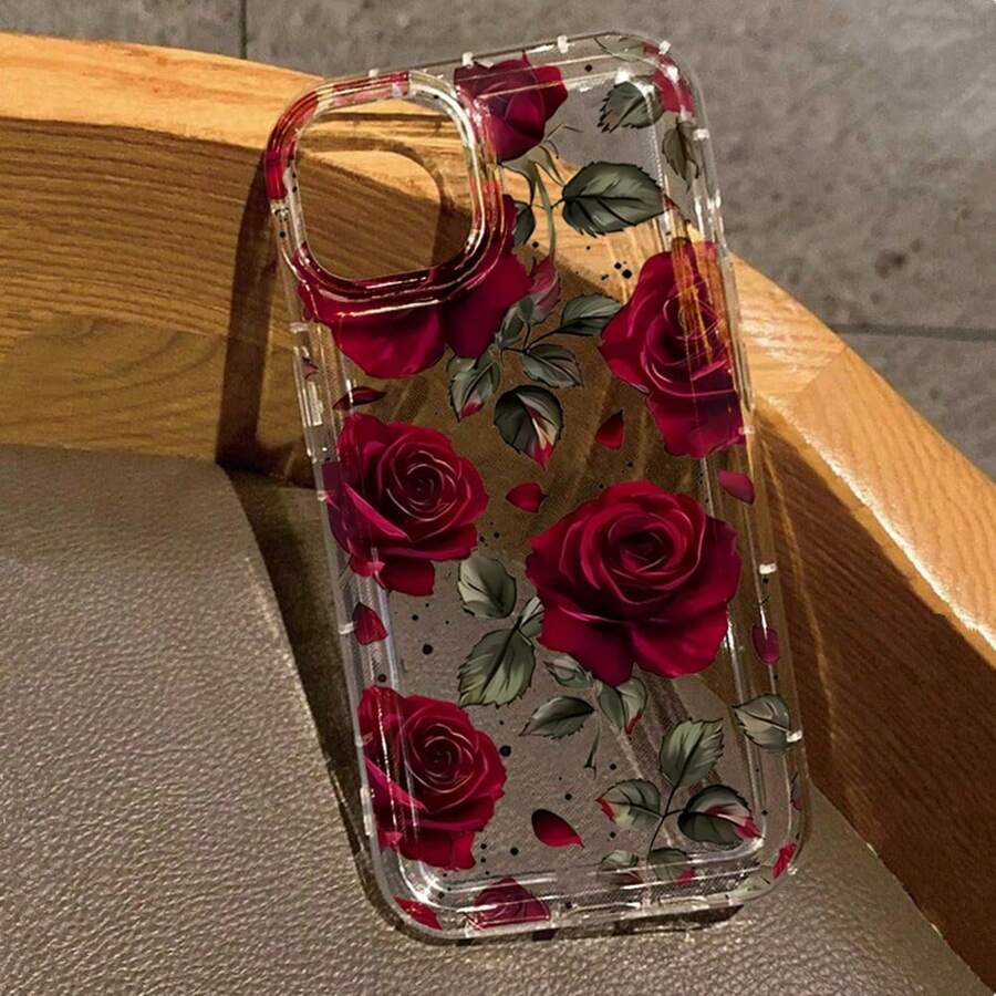 غطاء هاتف بطبعة وردة حمراء أنيقة متوافق مع أجهزة 17 16 15 14 13 12 11 Pro Max XS XR X 7 8 Plus SE2 SE3 16e، غطاء واقي مقاوم للصدمات بطبعة زهرية، هدية عيد الحب، هدية للصديقة، هدية احتفالية - متعدد الألوان - مشاهدة 1