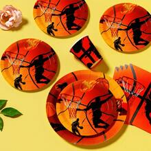 Basketball Action Silhouette Disposable Plates, Napkins, Cups - One-Time Party Supplies Set, Fits 25 Guests, Disposable Paper Plates Party Tableware Suitable For Birthday, Wedding, Theme Party, Family Picnic - Multicolor - View 4
