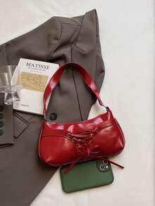 1 pieza Bolso de motocicleta retro de mujer color Merlot con remaches, correa ajustable, gran capacidad, piel sintética suave con degradado de color, bolso de hombro/axila, adecuado para trabajo, viajes, citas, fiestas - Burdeos - Ver 3