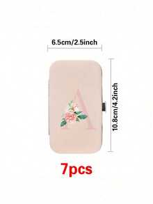 7件套A-Z字母印花旅行美甲工具套装，包含粉色花朵和字母图案，大容量指甲护理收纳盒，不锈钢工具，超锋利防溅指甲钳套装，经典设计指甲钳盒。适用于手机美容、旅行、外出、居家学习、聚会等场合。 - 彩色 - 查看 10