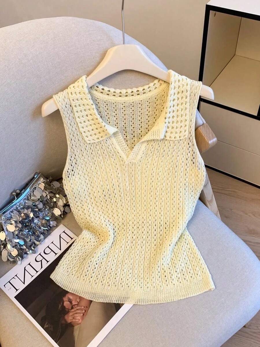 Women's Casual Crochet Hollow Out Sleeveless Knit Tank Top