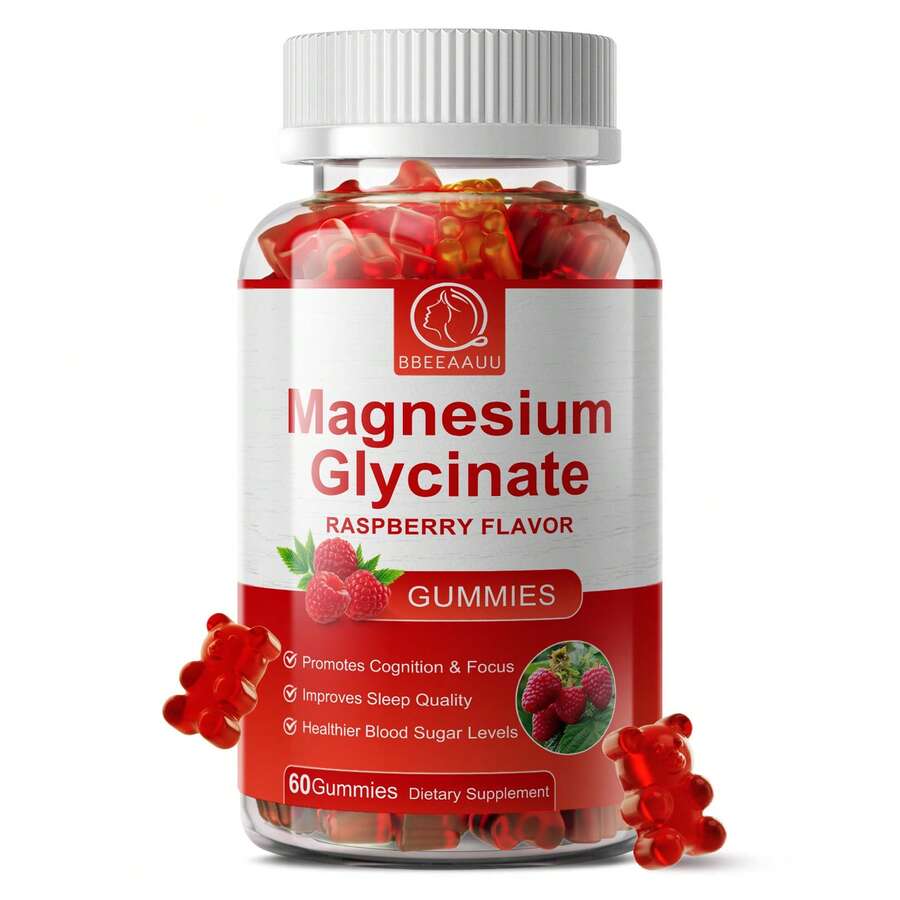 Magnesium Glycinate Gummies - High Absorption, Rate And Supports Bone Health, Lmproves Sleep Quality - 60 Gummies - HƯƠNG Mâm Xôi - Xem 1