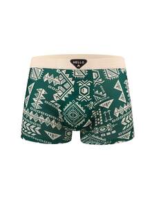 paquete de 4 calzoncillos para hombres: Bóxer tipo brief cómodos y de alta elasticidad con estampado retro y cintura con logo "HELLO" para uso diario - Multicolor - Ver 5