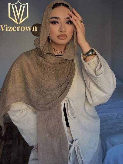 1pc Solid Color Textured, Breathable, Soft, Long Muslin Hijab Scarf
