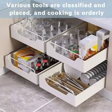 Pull-Out Kitchen Storage Box – No Drilling Required; Removable Single-Tier Design Saves Space - White - View 3