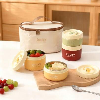 Portable 304 Stainless Steel Thermal Lunch Box With Cutlery&Lunch Bag, Sealed Leak Proof Bento Box, Microwave &Hot Water Heating, Insulated Anti Scalding Lunch Container, Reusable Fruit Salad Food Storage Container, Suitable For Student And Adult Use In School, Office, Outdoor Camping, Picnic, Travel,Back To School