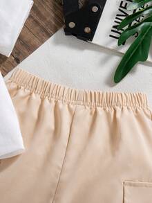 2pcs Toddler Boys Cartoon Bear Print Short Sleeve Top + Casual Cargo Pants Set - Khaki - View 6