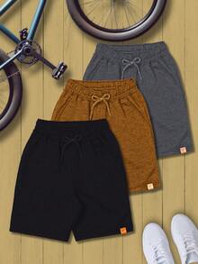Kit Of 3 Boys' Fleece Shorts With 2 Pockets (SMALL SIZING) - Caramel/grey/black - View 1
