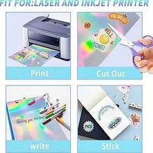 10/20/50/100张 A4尺寸全息彩虹可打印乙烯基贴纸，8.3x11.7英寸防水彩虹贴纸，适用于喷墨和激光打印机标签、学校用品、返校用品 - 彩虹 - 查看 4