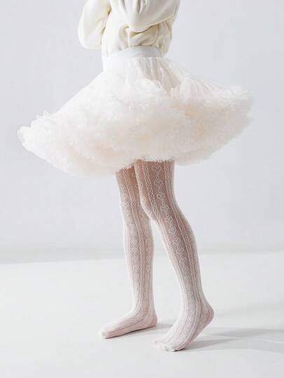 1pc Girls' Solid Color Tights With Sweet Heart Pattern, Soft & Breathable, Lightweight & Casual, Versatile For Performance, Party, Holiday, School, Valentine's Day, Daily Wear, Travel - Spring/Summer