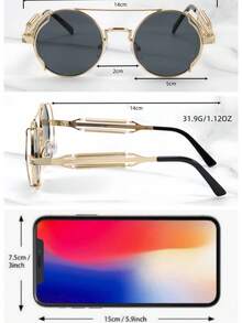 一副男士圆形金属时尚眼镜，蒸汽朋克未来主义科幻风格，适合音乐节和日常佩戴。 - 圓形 - 查看 9