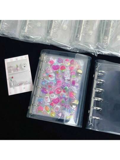 1pc A7 Transparent Loose-Leaf Notebook, 3D Embossed Sticker Book, Sticker Album, Double-Ring Planner, Planner Material Storage, Transparent Refillable Pages, PP Material, Kpop Photo Card Storage, Large Capacity Portable Sticker Storage, Suitable For Scrapbooks, Photo Albums, Notebooks, Budget Planners, Back To School Supplies