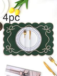 Bộ 1/2/4 tấm lót bàn bằng vải thêu, thích hợp trang trí bàn tiệc cưới, khăn trải bàn vải kiểu Châu Âu tối giản thanh lịch, lót bàn có nơ. - Nhiều màu - Xem 16