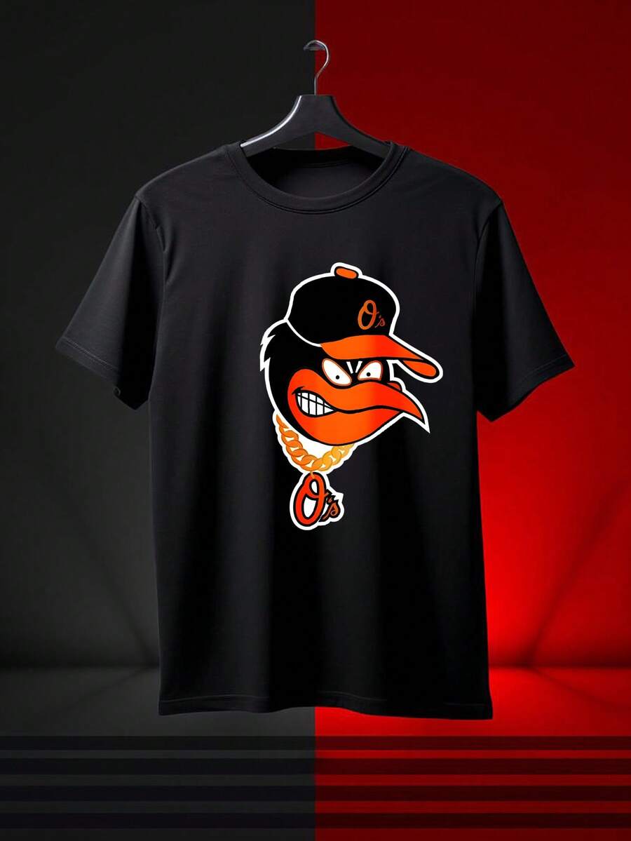 100% Cotton Men's Shirts Baltimore Orioles Baseball Team Logo T-Shirt Black Sporty Design For Fans And Casual Wear - 黑色 - 查看 1