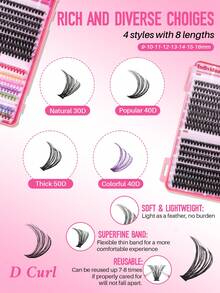 640PCS Individual Lash Clusters 9 Colored Large Capicity D Curl 9-16mm Mixed DIY Lash Clusters Natural Look&Wispy&Colorful Reusable DIY Eyelash Extension Kit With Makeup Tool Lash BOND&SEAL And Tweezers For Beginner Use At Home Or On-The-Go For Daily Life&Dating&Wedding&Party&Music Festival&Halloween - Nhiều màu - Xem 3