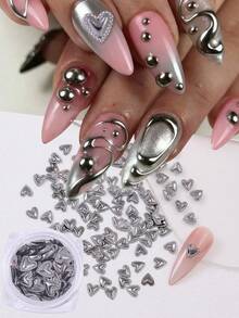 可爱灰色爱心美甲装饰 1盒 3D金属爱心美甲饰品 Y2K风格 DIY美甲饰品配件 情人节 - 灰色 - 查看 2