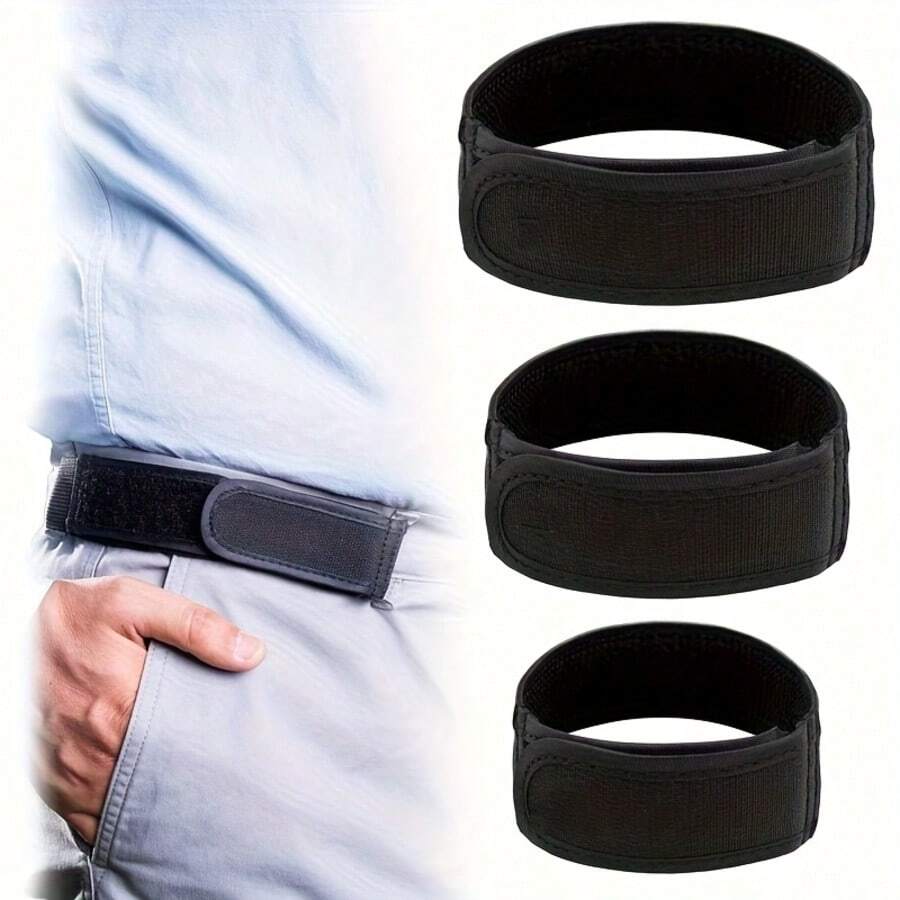 2pcs Unisex Elastic Waist Belt, Invisible Metal Soft Adjustable Side Waist Band, Black Convenient Invisible Adjustable Pants Belt - Multicolor - View 1