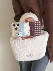 1 Pc Qiu Dong Ins Cute Young Girl Heart West Highland Dogs Following From Brown Stitching Grid, Lovely Advanced Sense Of Fashion And Personalized From The Silicone Protective Shell, Compatible With IPhone17 Compatible With IPhone17promax/Compatible With IPhone16 Pro Max/Compatible With IPhone15 Pro/Compatible With IPhone14 Compatible With IPhone13/12/11, Suitable For Family/Friends/Sister/Girlfriend On Valentine's Day Gift/Birthday Gift/Mother's Day Gift - Brown - View 6