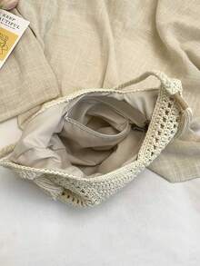 2026 New Spring/Summer Solid Color Woven Tassel Shoulder Bag, Fashionable Crochet Crossbody Bag Suitable For Beach Vacation And Daily Use - Beige - View 5