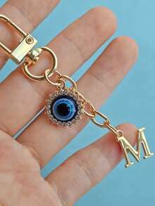 Evil Eye Keychain With Blue Eye Charm & Initials (A-Z) - Golden-Tone Rhinestone-Encrusted Protection Talisman, Durable Metal-Like Letters For Women, Car Keys, Personalized Pendants, Bag Accessories, Key Accessories,,Ideal For Birthday, Graduation, Wedding Gifts, Backpack And Car Key Decor, Friendship Day Present, Decorative Keyring,Valentine'S Day Gifts, Recent Holiday Gifts,Suitable Gifts For Family, Friends, Colleagues, And Classmates - Multicolor - View 22