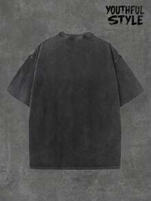 Men's 250th Anniversary Celebration Pattern Print Pure Cotton Washed T-Shirt ,Current Fashion Outfits,Everyday Casual Wear,Fashionable Street Style,Unisex,Suitable For All Seasons, Made Of Cotton, Comfortable And Breathable,Mens Gifts - 黑色 - 查看 4