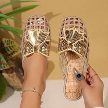 Plus Size Summer 2026 New Hollow Butterfly Sandals, Flat Slip-On Closed Toe Beach Shoes For Women - Apricot - View 6