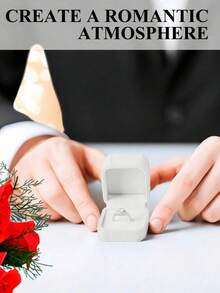 1pc White Velvet Ring Box, Suitable For Proposal, Wedding, Engagement, Valentine's Day Gift - Elegant Jewelry Display Box For Storing Rings, Earrings, Necklaces - Luxury Ring Holder, Bridal Accessories, Ladies Gift Box, Valentine's Day Gift Packaging - Multicolor - View 2